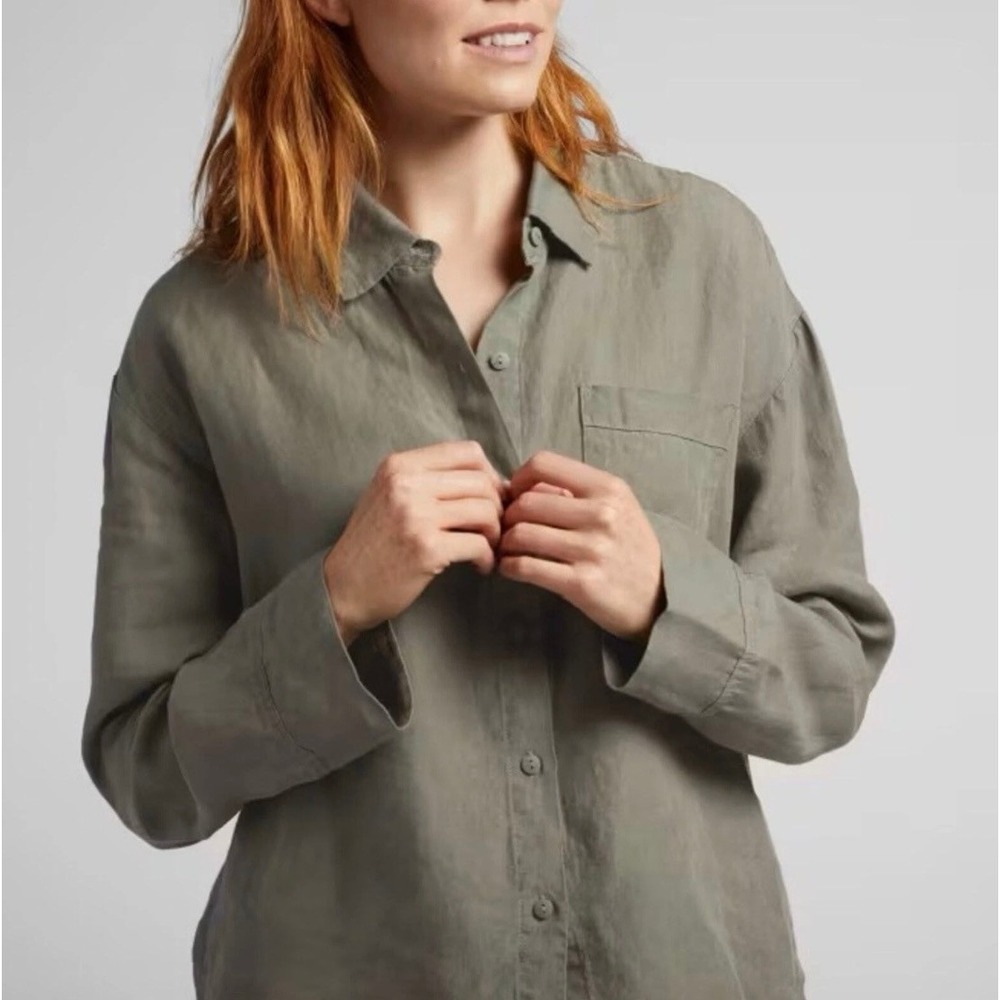 PARACHUTE Linen Oversized Button Down Shirt Moss Green 3X Casual Daywear Errands